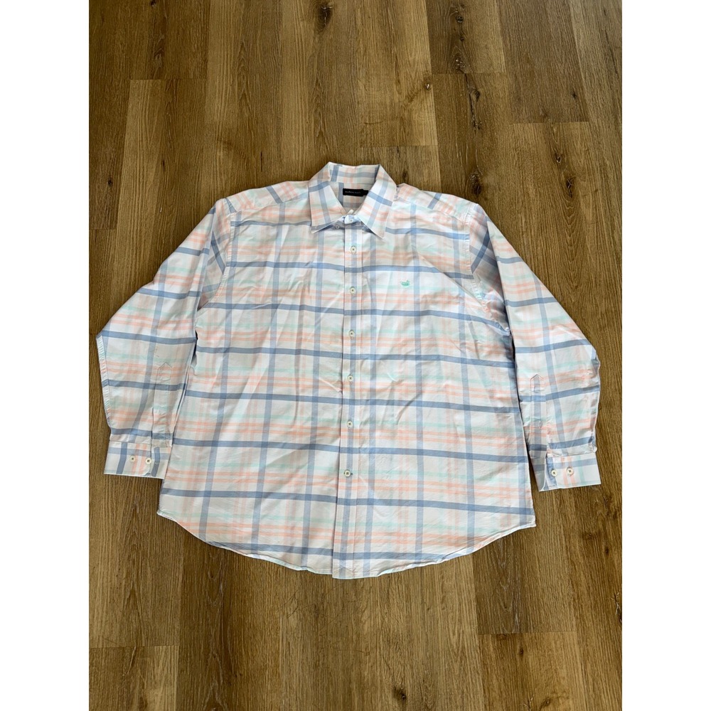 Southern Marsh Mens‎ 2XL Plaid Button Down Shirt Blue Peach Mint Green L Sleeve